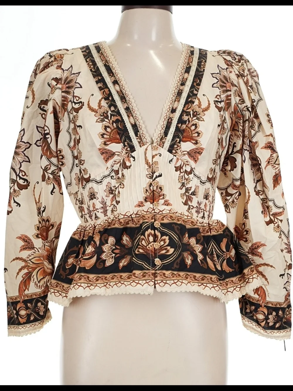 FARM Rio Majestic Garden Lace Puff Sleeve Blouse.